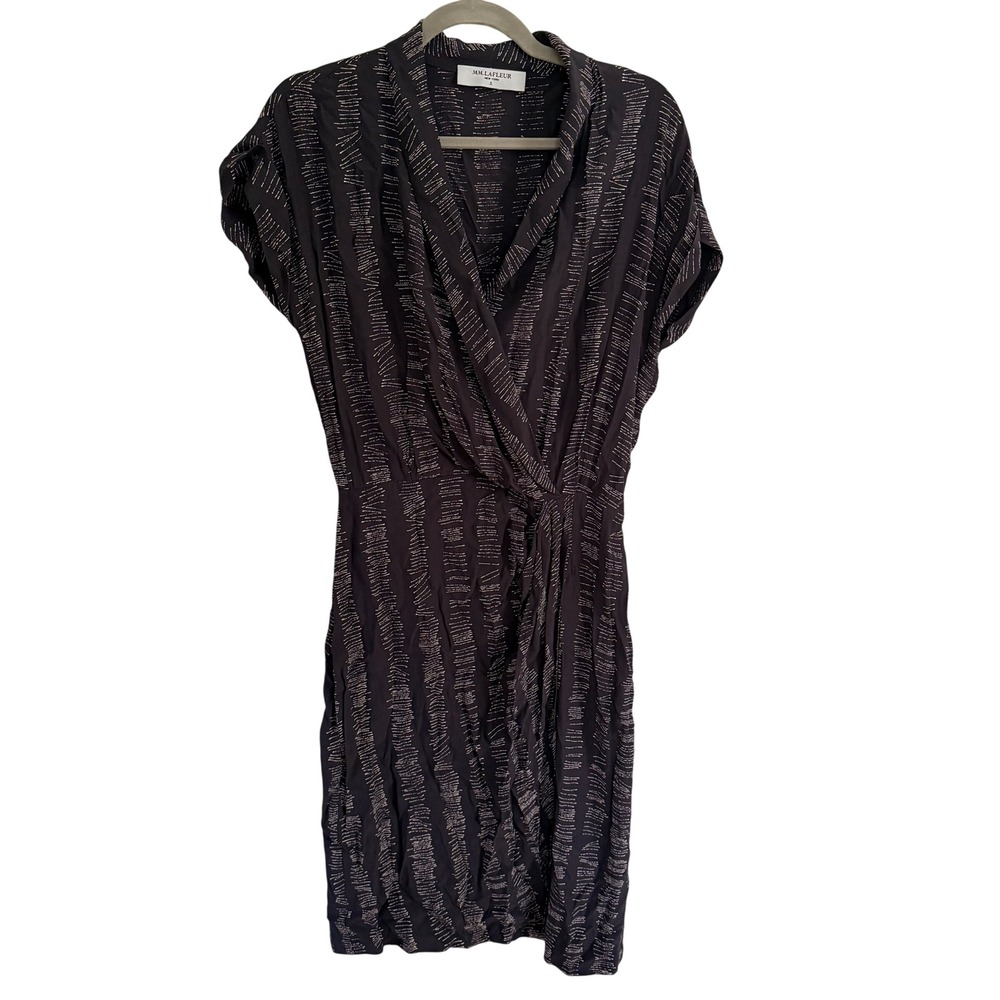 MM.LaFleur Dash Print Wrap Dress Viscose Cap Sleeve Sz 6 Career Office Workwear